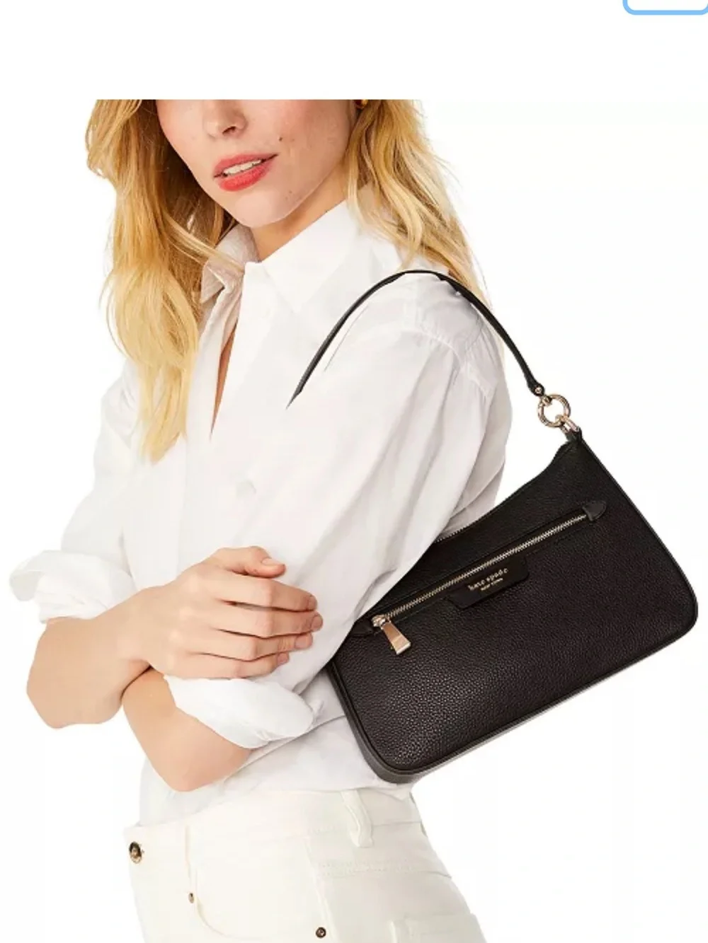 KATE SPADE NY Hudson Small Pebbled Leather Convertible Shoulder Bag- BLACK